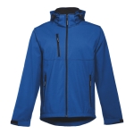 Softshell polyester jacket with hood, 280 g/m2, THC Zagreb blue colour