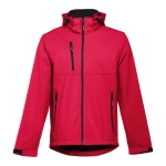 Softshell polyester jacket with hood, 280 g/m2, THC Zagreb red colour