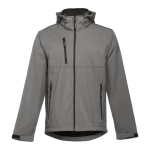 Softshell polyester jacket with hood, 280 g/m2, THC Zagreb grey colour