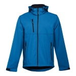 Softshell polyester jacket with hood, 280 g/m2, THC Zagreb cyan blue colour