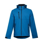 Softshell polyester jacket with hood, 280 g/m2, THC Zagreb cyan blue colour first view