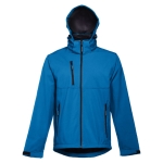 Softshell polyester jacket with hood, 280 g/m2, THC Zagreb cyan blue colour fourth view