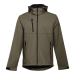 Softshell polyester jacket with hood, 280 g/m2, THC Zagreb military green colour