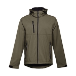 Softshell polyester jacket with hood, 280 g/m2, THC Zagreb military green colour first view