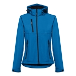 Women's polyester softshell jacket, 280 g/m2, THC Zagreb cyan blue colour