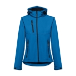 Women's polyester softshell jacket, 280 g/m2, THC Zagreb cyan blue colour first view