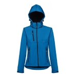 Women's polyester softshell jacket, 280 g/m2, THC Zagreb cyan blue colour fourth view