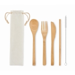 Bamboo cutlery set for the office or a picnic, for promotions beige colour