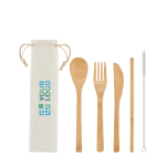 Bamboo cutlery set for the office or a picnic, for promotions view with print area