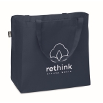 Shopping bag made of rPET 600D with handles and bottom gusset blue colour main view