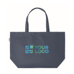 Shopping bag made of rPET 600D with handles and bottom gusset blue colour view with print area