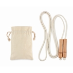 Skipping rope with wooden handles in a cotton bag for gyms beige colour