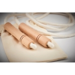 Skipping rope with wooden handles in a cotton bag for gyms beige colour third photographic view