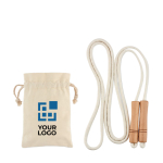 Skipping rope with wooden handles in a cotton bag for gyms beige colour view with print area