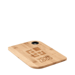 Bamboo kitchen board with two rounded edges view with print area