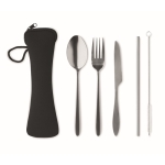 Stainless steel cutlery set in neoprene sleeve black colour