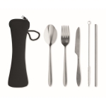 Stainless steel cutlery set in neoprene sleeve black colour second view