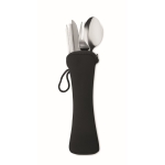 Stainless steel cutlery set in neoprene sleeve black colour fourth view