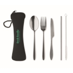 Stainless steel cutlery set in neoprene sleeve black colour main view