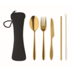 Stainless steel cutlery set in neoprene sleeve gold colour