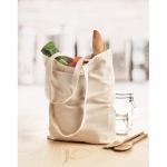 Tote bag with long handles and bottom gusset, 270g/m2 beige colour ambient view