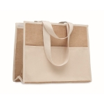 Jute bag with laminated interior and side compartment beige colour