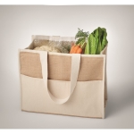 Jute bag with laminated interior and side compartment beige colour sixth photographic view