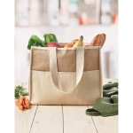 Jute bag with laminated interior and side compartment beige colour ambient view