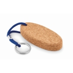 Floating cork keyring, oval-shaped royal blue colour