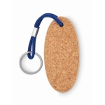 Floating cork keyring, oval-shaped royal blue colour second view