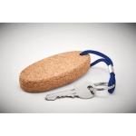 Floating cork keyring, oval-shaped royal blue colour photographic view