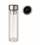 Leak-proof printable glass bottle with thermometer, 390 ml transparent colour