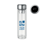 Leak-proof printable glass bottle with thermometer, 390 ml view with print area