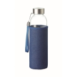 Glass bottle with neoprene protective cover, 500 ml blue colour