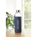 Glass bottle with neoprene protective cover, 500 ml blue colour main ambient view