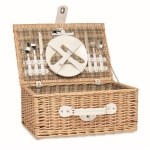 Picnic set for 2 people in a basket for summer merchandising wood colour