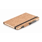 Cork notebook with lined pages and pen with cork barrel, A5 black colour