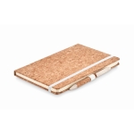 Cork notebook with lined pages and pen with cork barrel, A5 beige colour