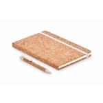 Cork notebook with lined pages and pen with cork barrel, A5 beige colour second view