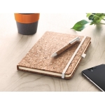 Cork notebook with lined pages and pen with cork barrel, A5 beige colour ambient view