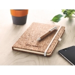 Cork notebook with lined pages and pen with cork barrel, A5 beige colour main ambient view