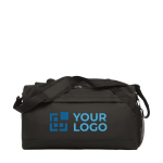 Duffle bag made of recycled plastic in black and blue view with print area