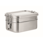 Stainless steel lunch box, 2 compartments, lock-clips, 1.2 L matt silver colour