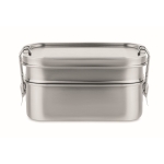 Stainless steel lunch box, 2 compartments, lock-clips, 1.2 L matt silver colour fourth view