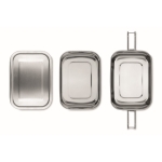 Stainless steel lunch box, 2 compartments, lock-clips, 1.2 L matt silver colour fifth view