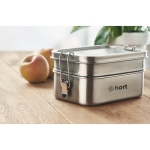 Stainless steel lunch box, 2 compartments, lock-clips, 1.2 L matt silver colour main ambient view