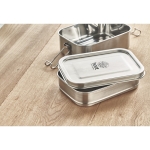 Stainless steel lunch box, 2 compartments, lock-clips, 1.2 L matt silver colour second ambient view 2