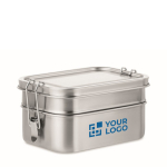 Stainless steel lunch box, 2 compartments, lock-clips, 1.2 L view with print area