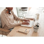 8-digit dual calculator in a sustainable bamboo design wood colour