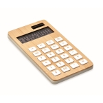 Sustainable solar calculator made of bamboo for corporate events wood colour third view